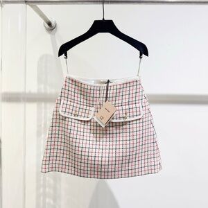 🚩steal authentic Miu Miu White and Red Checkered Mini Skirt